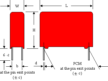 Dimensional drawing WIMA 4 capacitors in 4-pin version