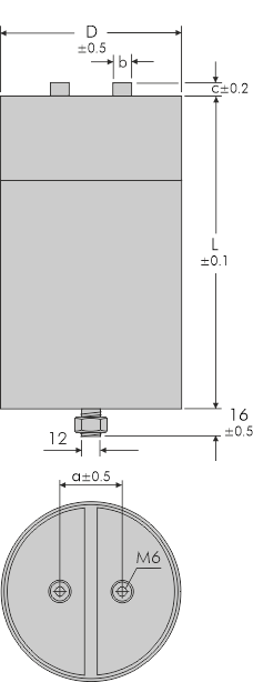 Dimensional drawing WIMA DC-LINK MKP 6 capacitors, female connection