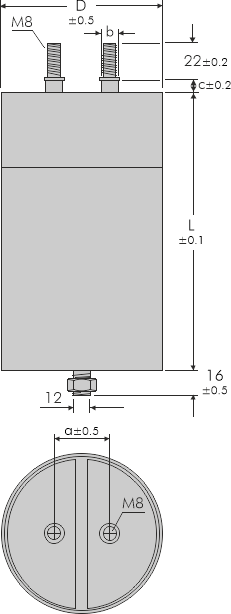 Dimensional drawing WIMA DC-LINK MKP 6 capacitors, male connection